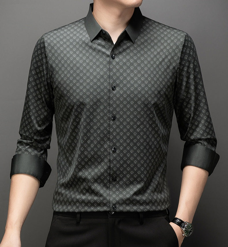 Men’s Olive Micro Geo Stretch Shirt