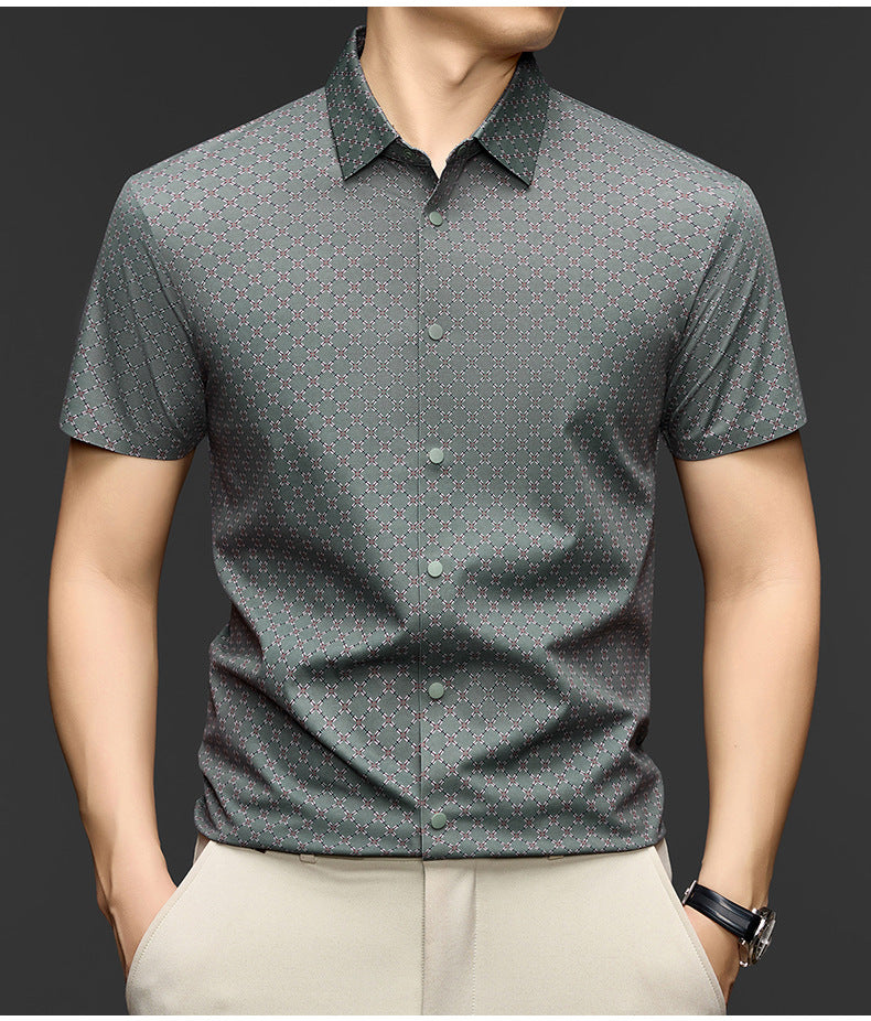 Atmora men’s sage graphite diamond lattice imported stretch short sleeve shirt with button front