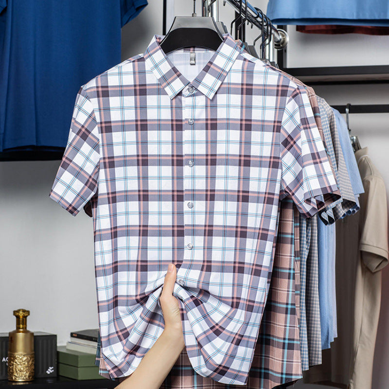 Men's White Heritage Check Stretch Short Sleeve Shirt